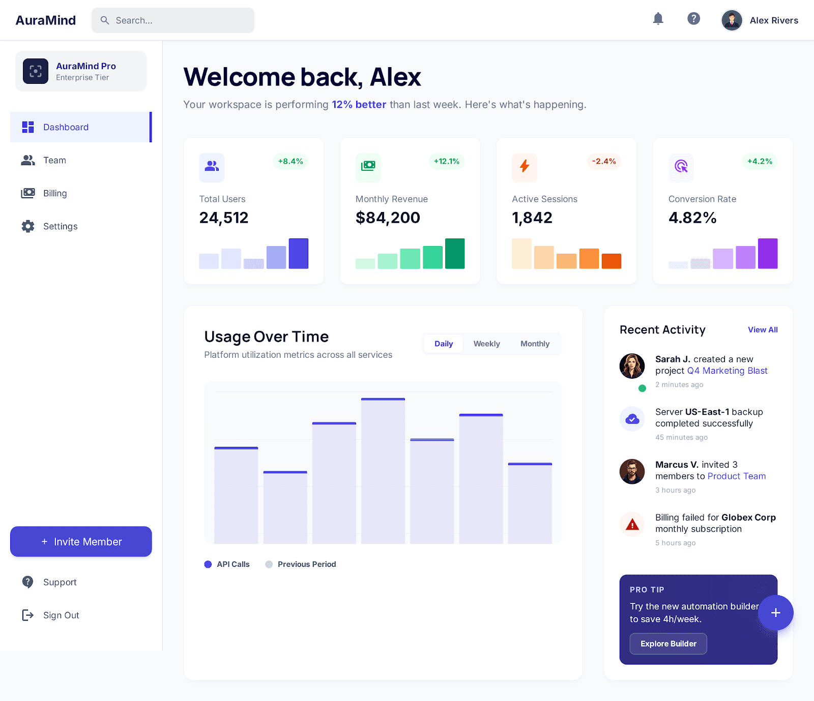 SaaS dashboard example