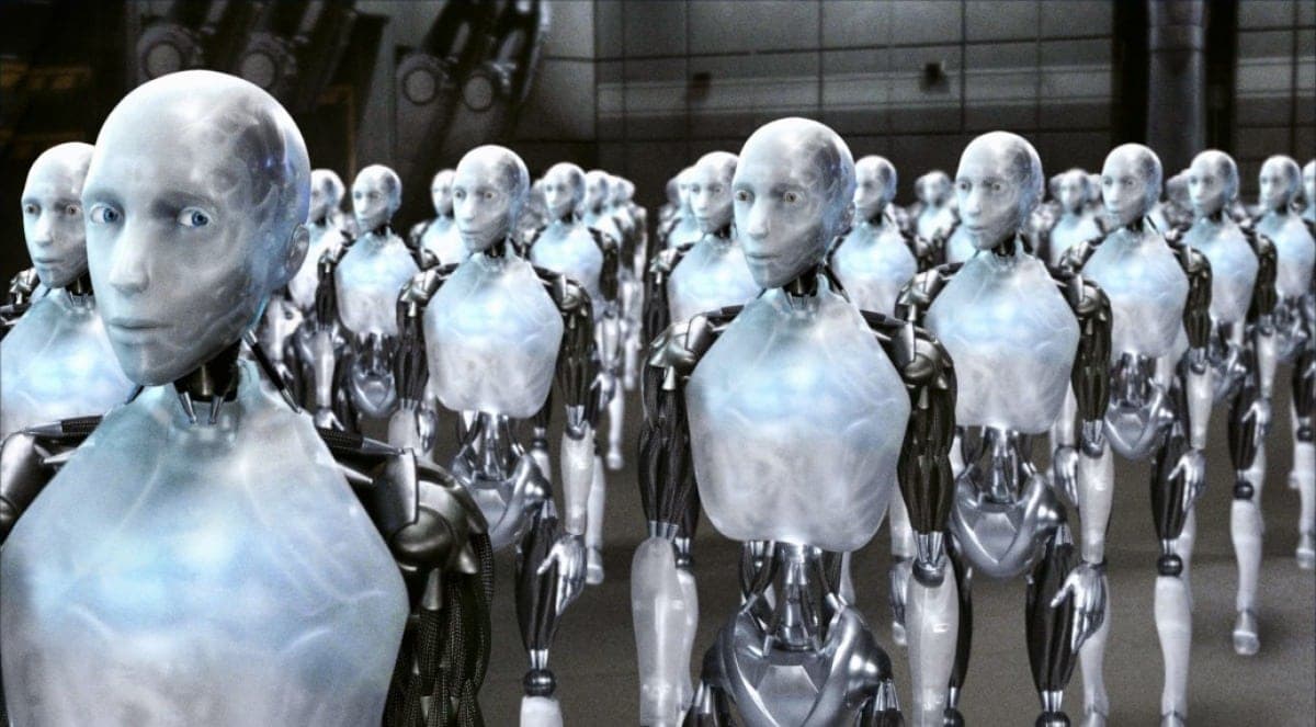 Robotic head, evoking the iRobot becoming-reality theme.
