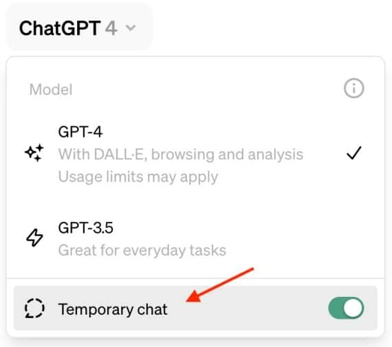 ChatGPT temporary chat